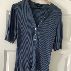 White House Black Market Blue Button Down Ribbed Top